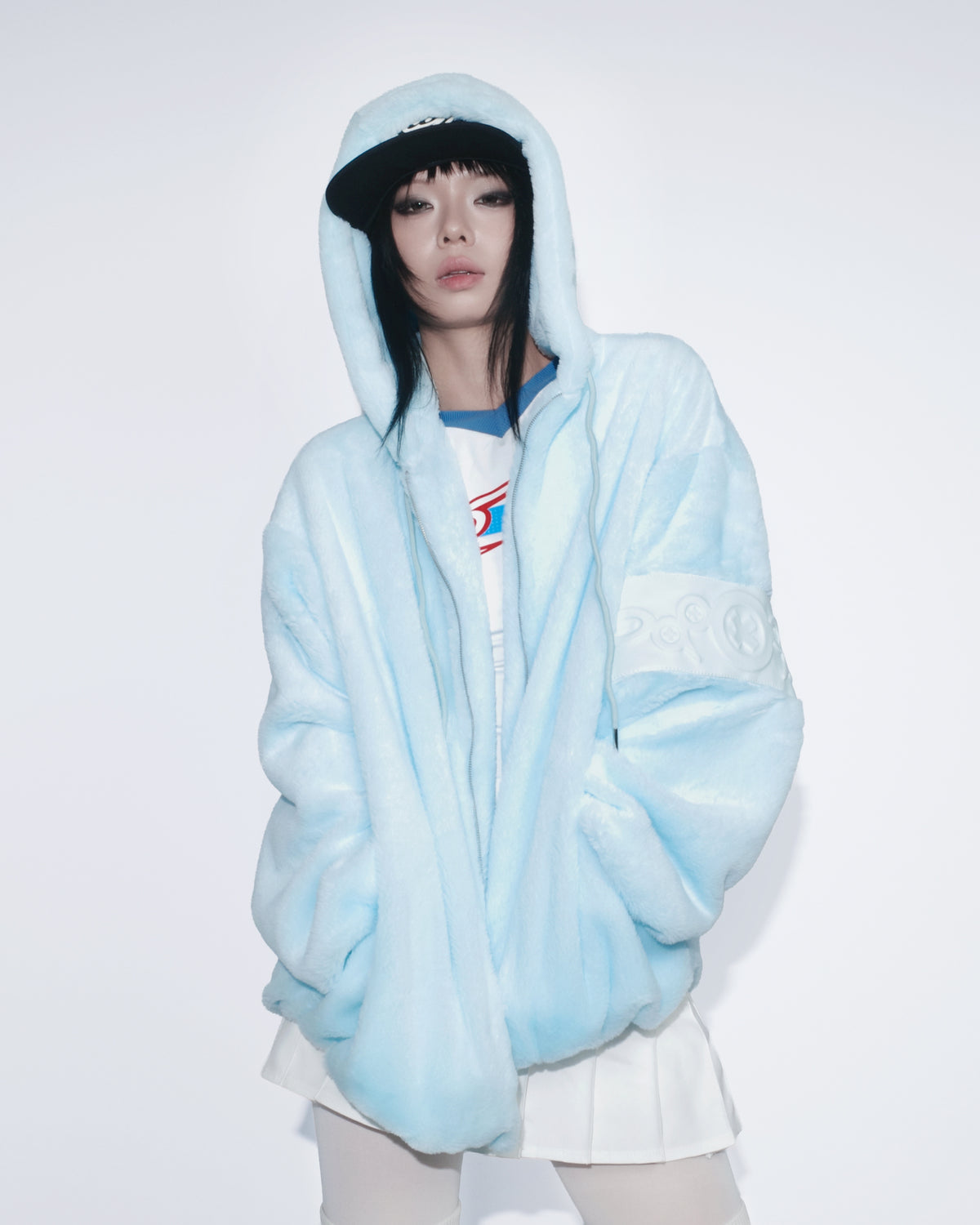 PL4Y FUR HOODIE - BLUE
