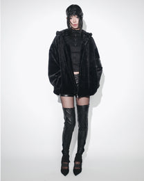 PL4Y FUR HOODIE - BLACK