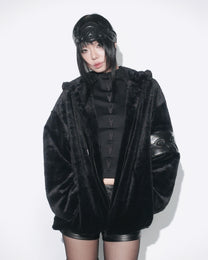 PL4Y FUR HOODIE - BLACK