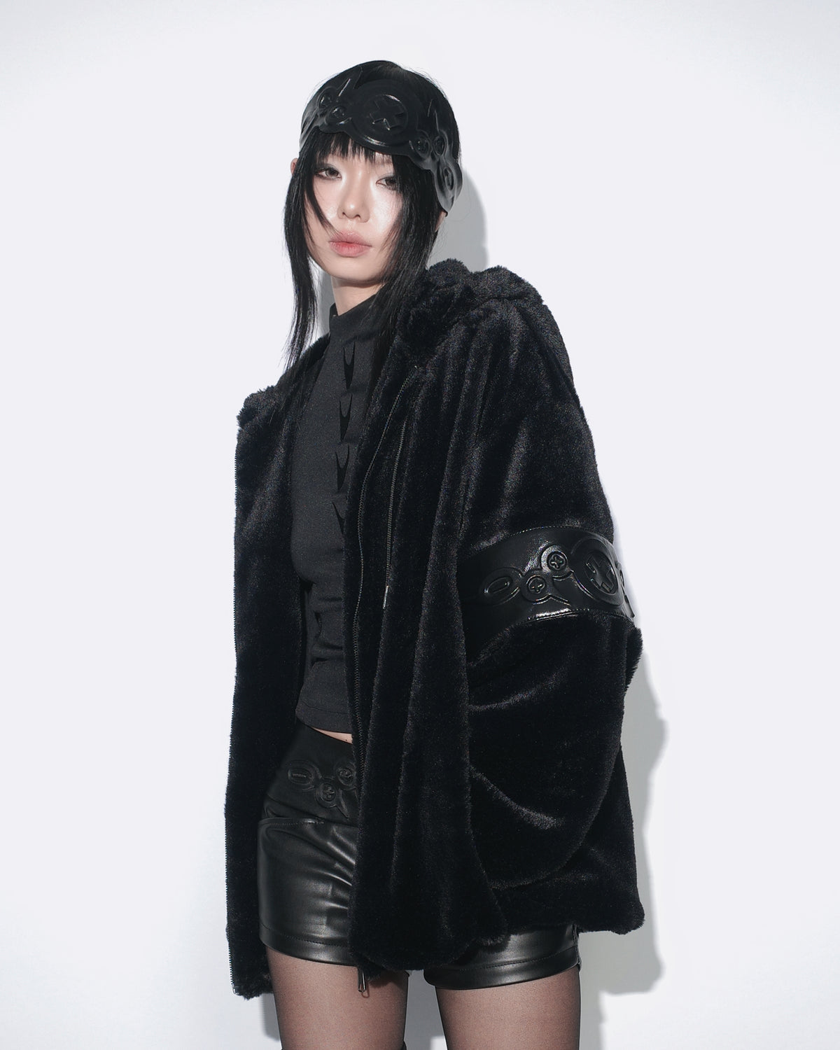 PL4Y FUR HOODIE - BLACK