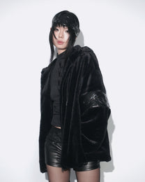 PL4Y FUR HOODIE - BLACK