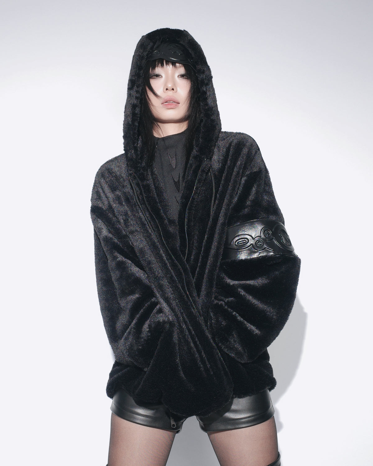 PL4Y FUR HOODIE - BLACK