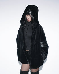 PL4Y FUR HOODIE - BLACK